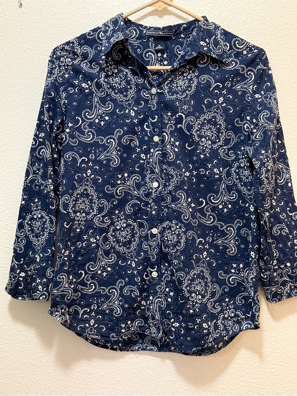 American Living Navy Paisley Bandana Print Button-Down Shirt
